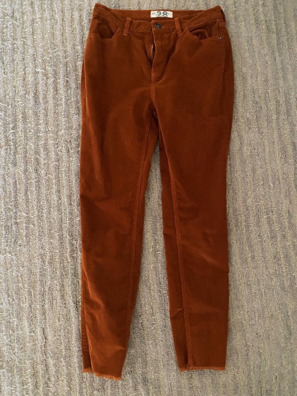 We The Free People Size 28 Rust Orange Corduroy Pants with Raw Frayed Hem